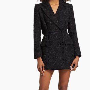 NWT Self-Portrait Metallic Bouclé Coat Minidress 2 Black Metallic